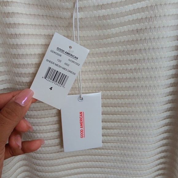GOOD AMERICAN Dress Sheer Mesh Midi Ivory Sleeveless Women's Size 4 NWT Stretch - Picture 7 of 9